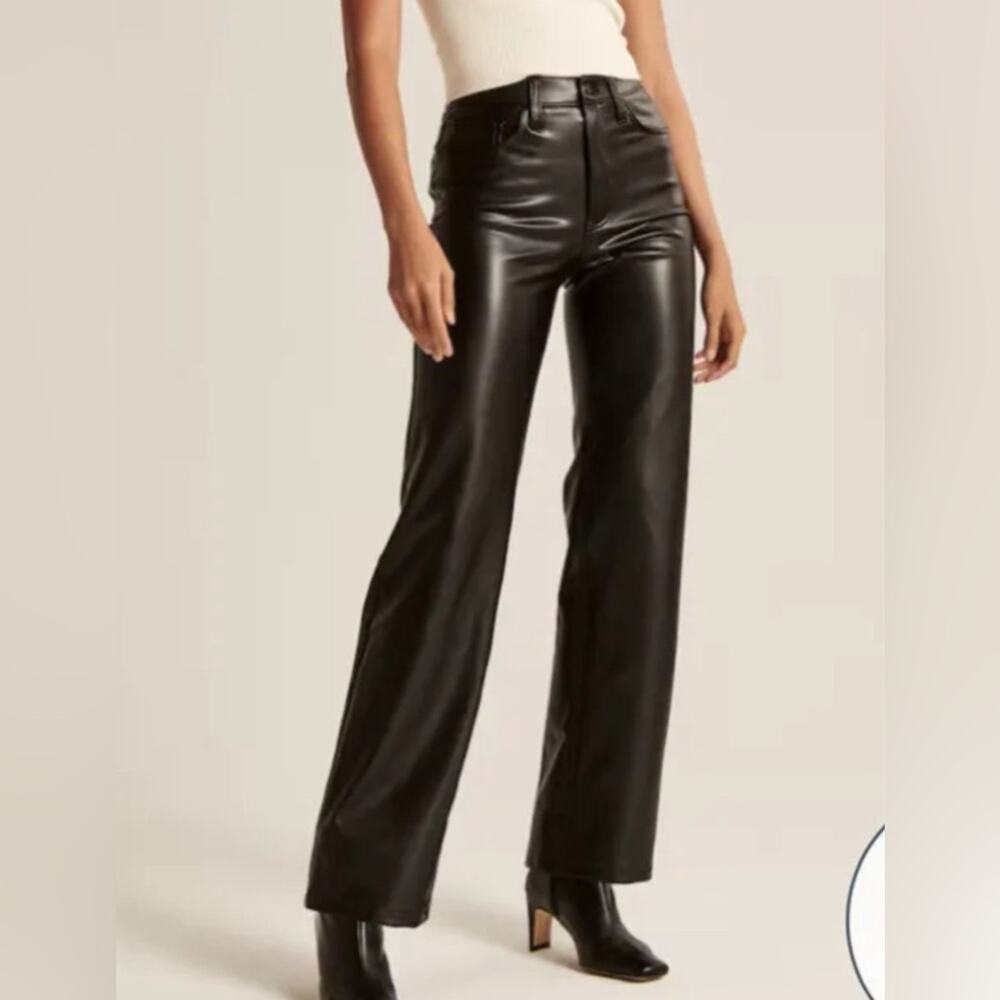 Abercrombie & Fitch Vegan Leather Pants Women 29‎ Black NWT 90s Straight Leg